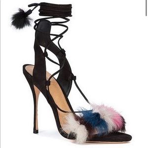 SCHUTZ Lori Strappy Rainbow Fur Heeled Sandals